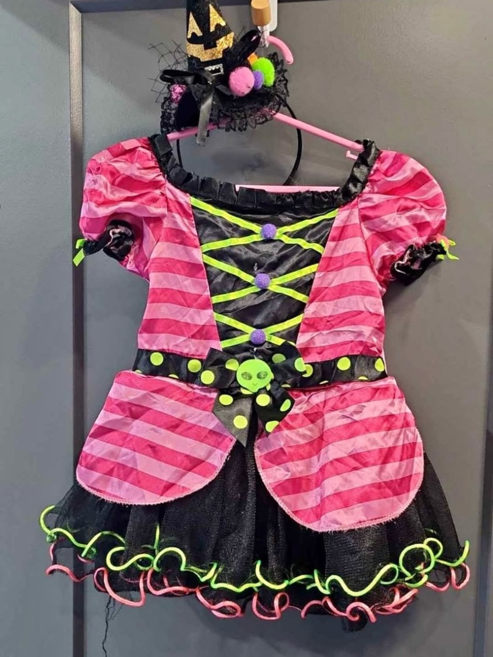 Pink & Black Striped Alien Witch Halloween Costume for Kids - 2T